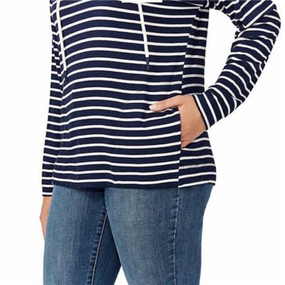 Buffalo David Bitton Women's Soft Knit Relaxed Fit Hoodie (Navy/White, Medium) - Picture 4 of 5